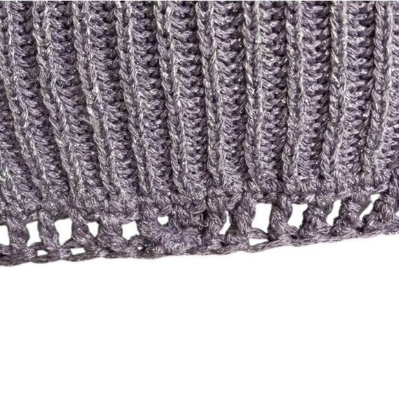 Chicos Size 1 M 8 Purple Metallic Knit Sweater Scoop Neck 3/4 Sleeves Ribbed - Picture 7 of 10